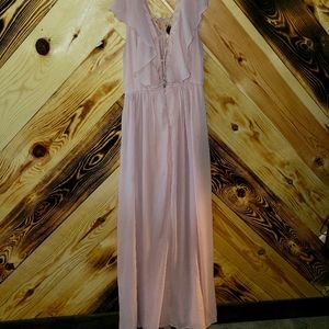 Long soft pink ruffle dress